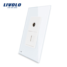 Livolo US TV and Computer RJ 45 Socket With White Pearl Crystal Glass Internet electrical wall socket VL-C591VC-11